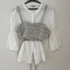 RANDA フリル袖 チェックビスチェ