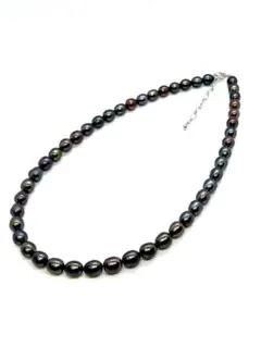 【希少】黒真珠ブラックパールネックレス　ピーコックカラー　高品質　テリ強