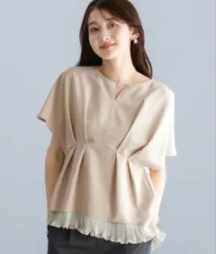 み*ん様 【 多機能すぎるブラウス 】ダブルピケ・裾シフォンプリーツブラウス　ベのサムネイル