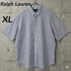 ラルフローレン 半袖BDシャツ XL ブルーストライプ ピンクポニー