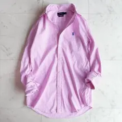 人気 ポロラルフローレン ストライプ長袖シャツ ピンク ポニー刺繍