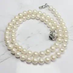 人気 白い淡水パール 本真珠 ネックレス ホワイト 0.7~0.8cm 美品 
