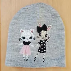 美品 H&M ニット帽 キッズ 3〜4歳 こども 帽子 ネコ エイチアンドエム