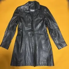 希少LL大きめ✨美品 レザートレンチコート 牛革 2WAY ダブル 艶感 黒