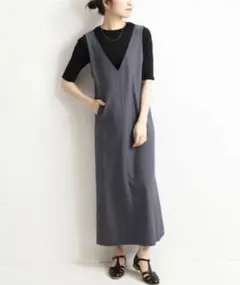 スローブイエナ　サロペットスカート　Vネック　ジャンパースカート　38 ネイビー