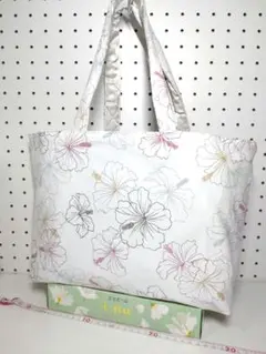 トートバッグ エコ サブ リバーシブル ハワイ ハイビスカス 綿 ハンドメイド