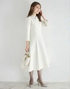 tocco closetレース襟付きバックレースアップツイードワンピース