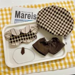 ぬいぐるみ服　10cm 4点セット　探偵　チェック　レトロ コーデ ぬい用