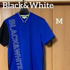 ブラックアンドホワイト　ゴルフ　ポロシャツ　メンズ　青　モックネック　Mのサムネイル