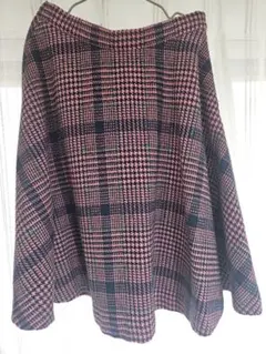 プロポーションボディドレッシング　ピンク系チェック フレアスカート ひざ丈