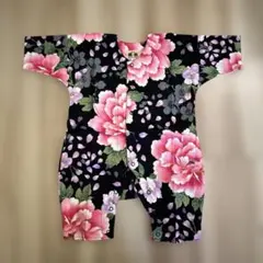 【未使用】お祭りロンパース(金彩桜吹雪に大牡丹)0号サイズ