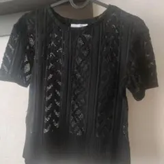 シアー黒トップス　透け素材トップス黒　レース黒トップス　ザラ黒春夏トップス