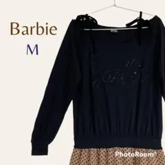 バービー／ロゴ入りドッキングワンピース　ティアード　異素材　リボンのサムネイル