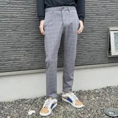 ザショップティーケー チェックスラックス ストレッチ グレー｜きれいめカジュアル