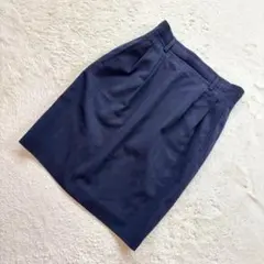 ☆【ポールスチュアート】9AR 黒 ストライプ スカート 膝丈 ウール生地