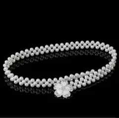 新品未使用　パールベルト ビジュー 帯紐 浴衣着物成人式 帯留 帯飾りフラワー花