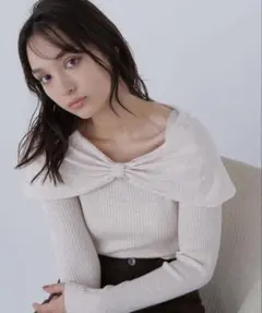 NATURAL BEAUTY BASIC フロントリボンニット オフホワイト