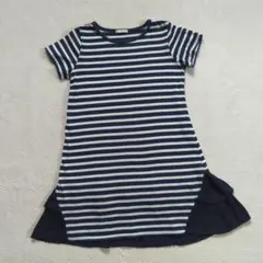 GU★キッズ★ストライプ 半袖 ワンピース 後ろフリルワンピース★130cm