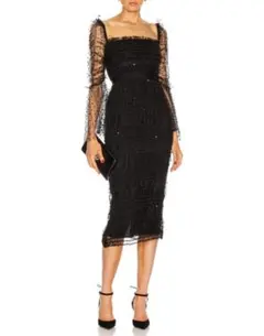 個人輸入BLACK DOT MESH MIDI DRESS
