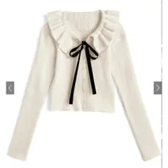 GRL フリルカラーリボンリブニットカーディガン