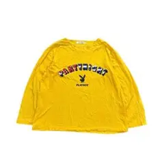 7BS3【PLAYBOY】ロゴプリント　カットソー　長袖Tシャツ　イエロー　古着