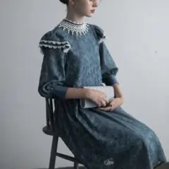 BONLECILL NOIRハイネックシアージャガードフリルドレス