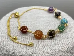 【未使用】天然石風 レインボー ブレスレット 七色 ゴールド シンプル