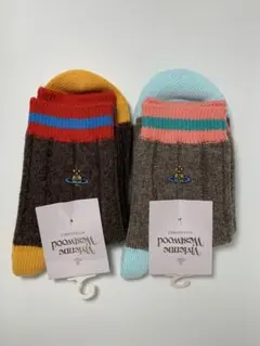 ヴィヴィアンウエストウッドレディース羊毛コットンクルーソックス2点セット新品