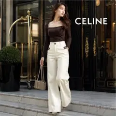 CELINE ホワイトデニフレア コットンパンツ フランス製のサムネイル