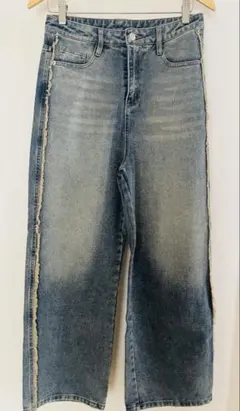 INGNI フリンジ加工 ワイドレッグデニムパンツ