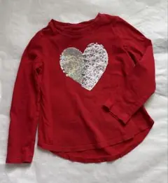 赤 ハート スパンコール 長袖カットソー