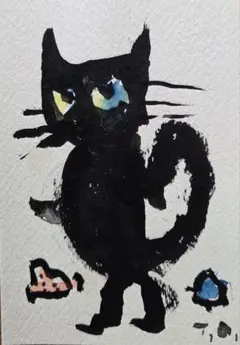 黒猫 絵画 イラスト ドローイング - メルカリ