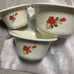 未使用長期保管品　昭和レトロ ホーロー マルエス 琺瑯 ボウル 3個セット薔薇