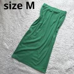 リブ編みスリットロングスカート グリーン 春色 ウェストゴム M 緑 美品