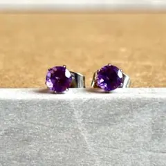 アメジスト ピアス 4mm サージカルステンレス 天然石