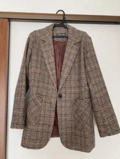 チェック柄ブラウンテーラードジャケット