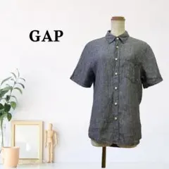 zC2457【XS】GAP シャツ/ブラウス 半袖 シャンブレー 麻