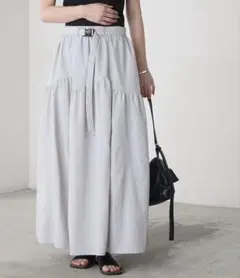 forksy ナイロン ティアード ライトグレー ロングスカート