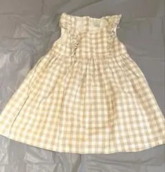 H&M ベージュギンガムチェック ノースリーブワンピース 18M