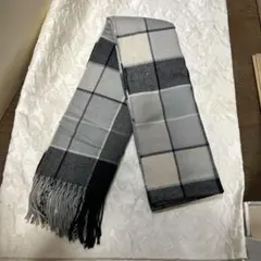 グレー チェック柄 マフラー フリンジ付き