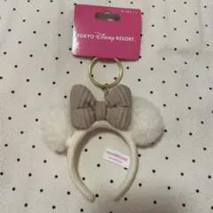 ディズニー リゾート ランド シー ミニー カチューシャ キーチェーン ボア 白