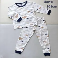PETITBATEAU プチバトー　雲柄長袖パジャマ　裏起毛　4ans/104