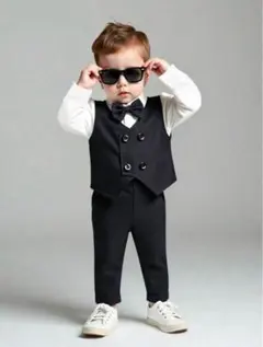 ベビースーツ　セレモニースーツ　タキシード　黒　80
