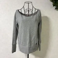 グレー オフショルダー 長袖トップス　y2k 平成ギャル　グランジ　ギャル