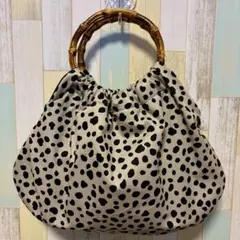 リンググラニーバッグ バンブー ダルメシアン グレージュ×黒