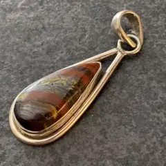 シルバー925 天然石 トップ ティアドロップ タイガーアイ系 刻印あり