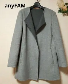 お値下げ♥anyFAM 　 ノーカラーコート　グレー　 ワンボタン　サイズМ相当
