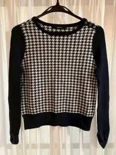 ハウンドトゥースパターン長袖ニット