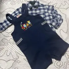 美品☆ミキハウス ☆ネイビーロンパースとリバーシブルチェックシャツ