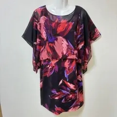 ケープ付き 花柄ワンピース パーティドレスのサムネイル